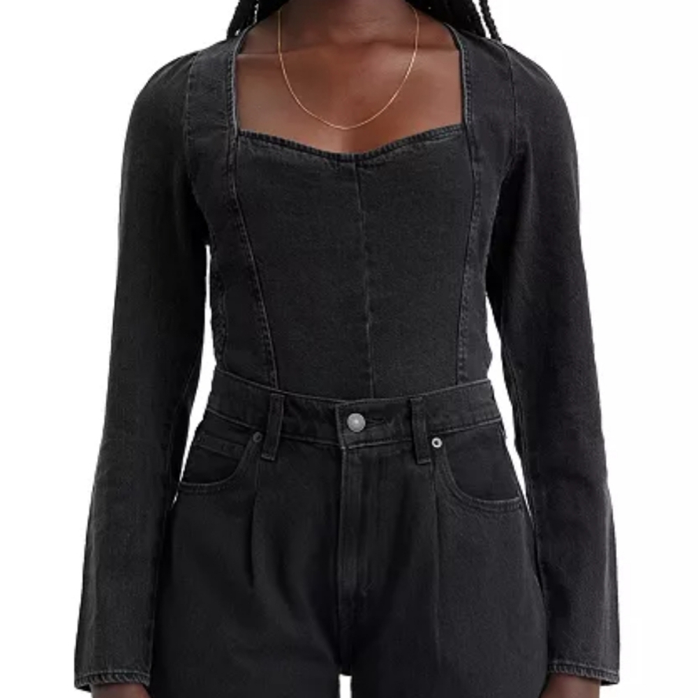 Levi’s Women’s Black Corset Denim Top With Long Sleeve Size Small
